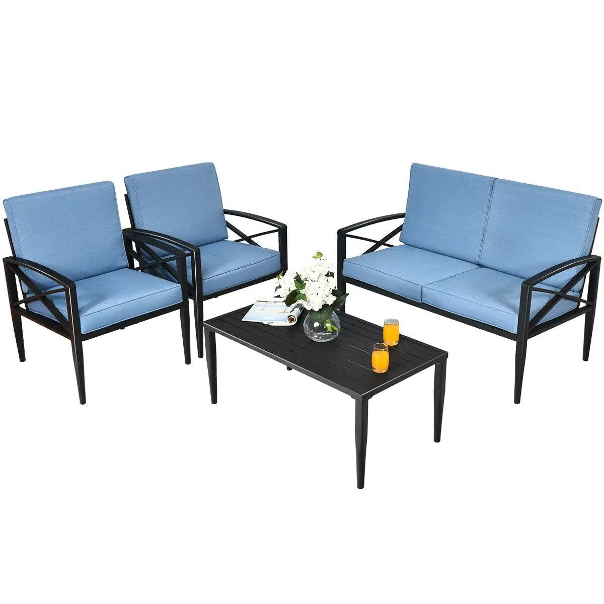 4 Pieces Patio Furniture Set Aluminum Frame Cushioned Sofa by DirectDeals