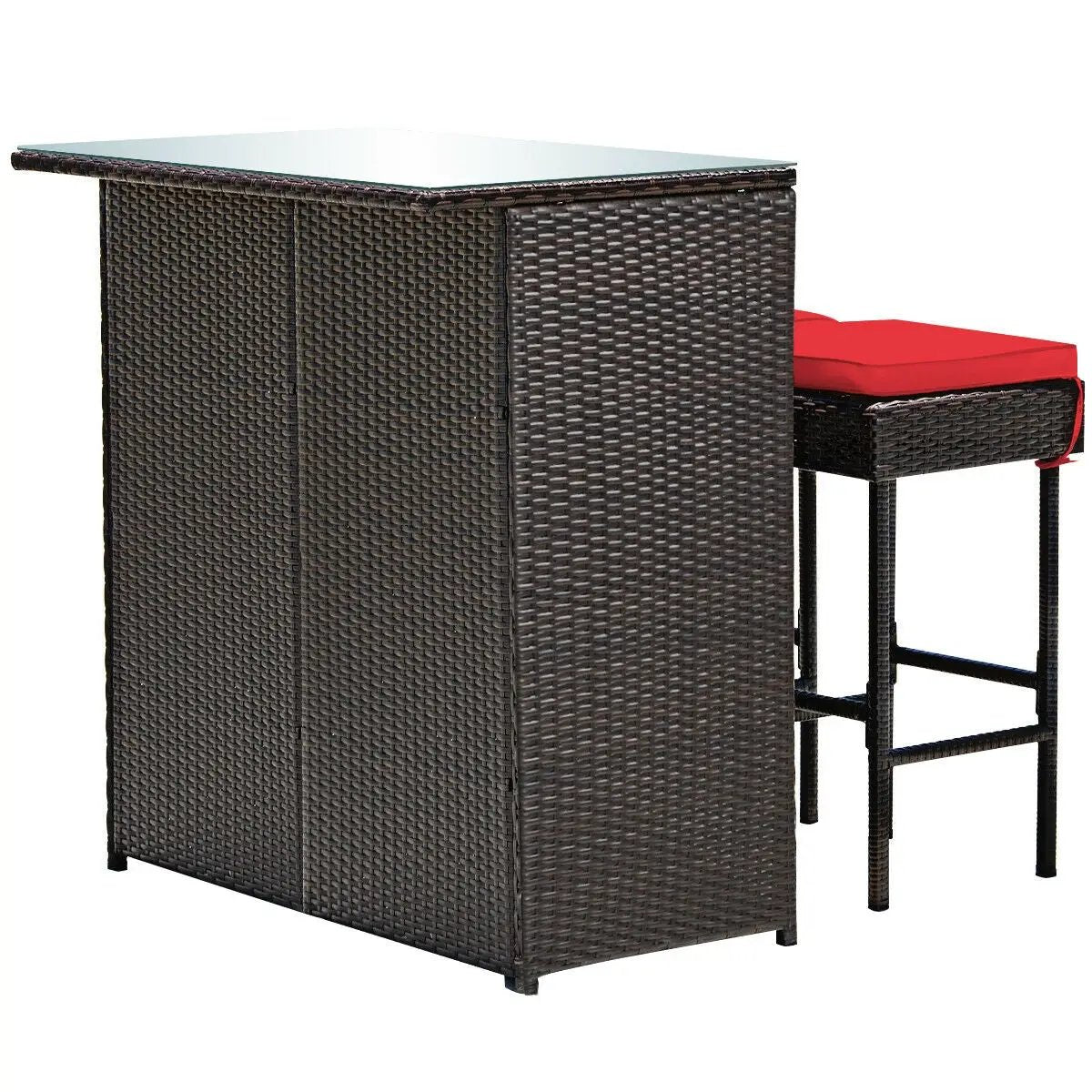 3PCS Patio Rattan Wicker Bar Table Stools Dining Set-Turquoise by DirectDeals