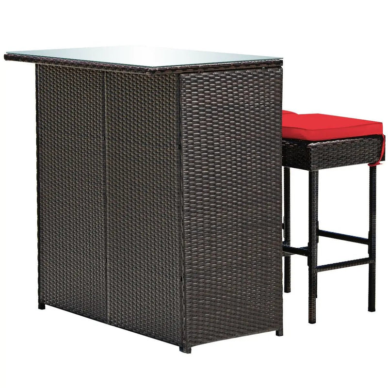 3PCS Patio Rattan Wicker Bar Table Stools Dining Set-Turquoise by DirectDeals