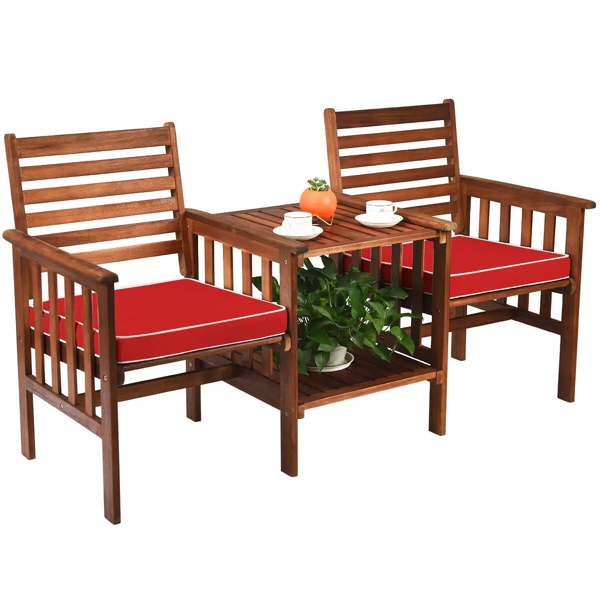 3 pcs Outdoor Patio Table Chairs Set Acacia Wood Loveseat by DirectDeals
