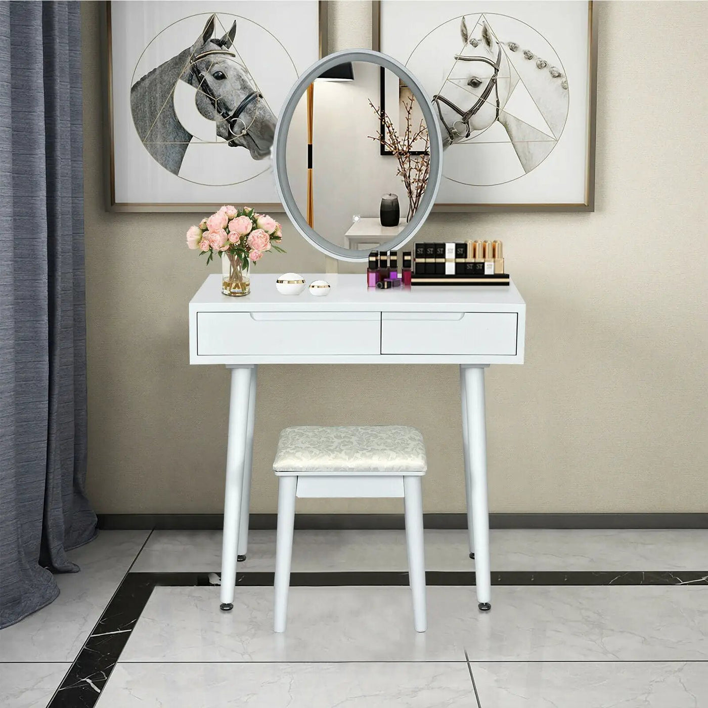 Touch Screen Vanity Makeup Table Stool Set with Lighted Mirror by DirectDeals