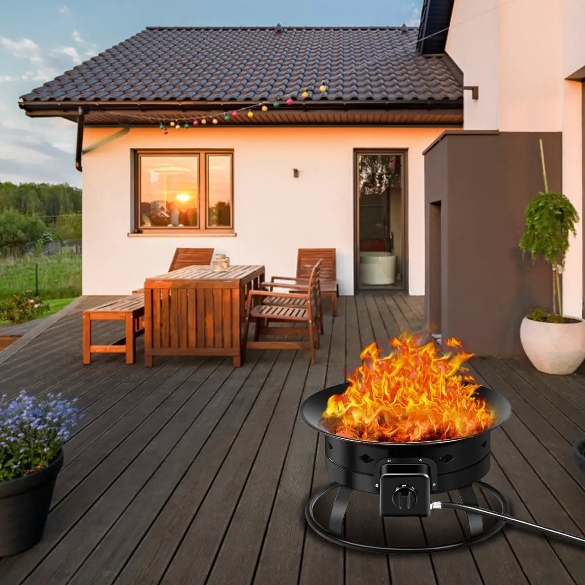 58 000BTU Firebowl Outdoor Portable Propane Gas Fire Pit with Cover and Carry Kit by DirectDeals
