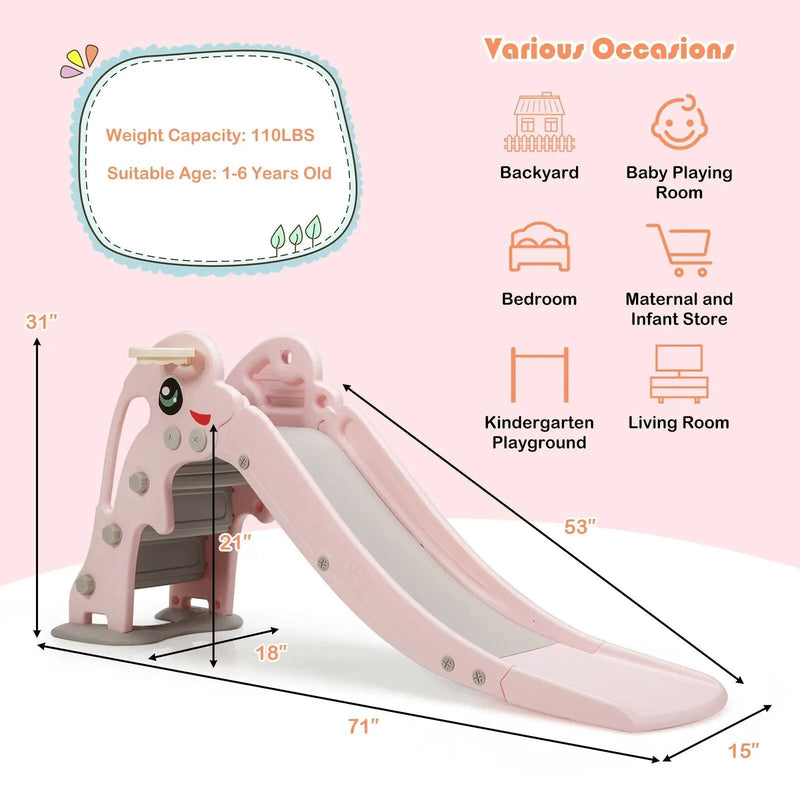 3-in-1 Kids Climber Slide Play Set with Basketball Hoop and Ball by DirectDeals