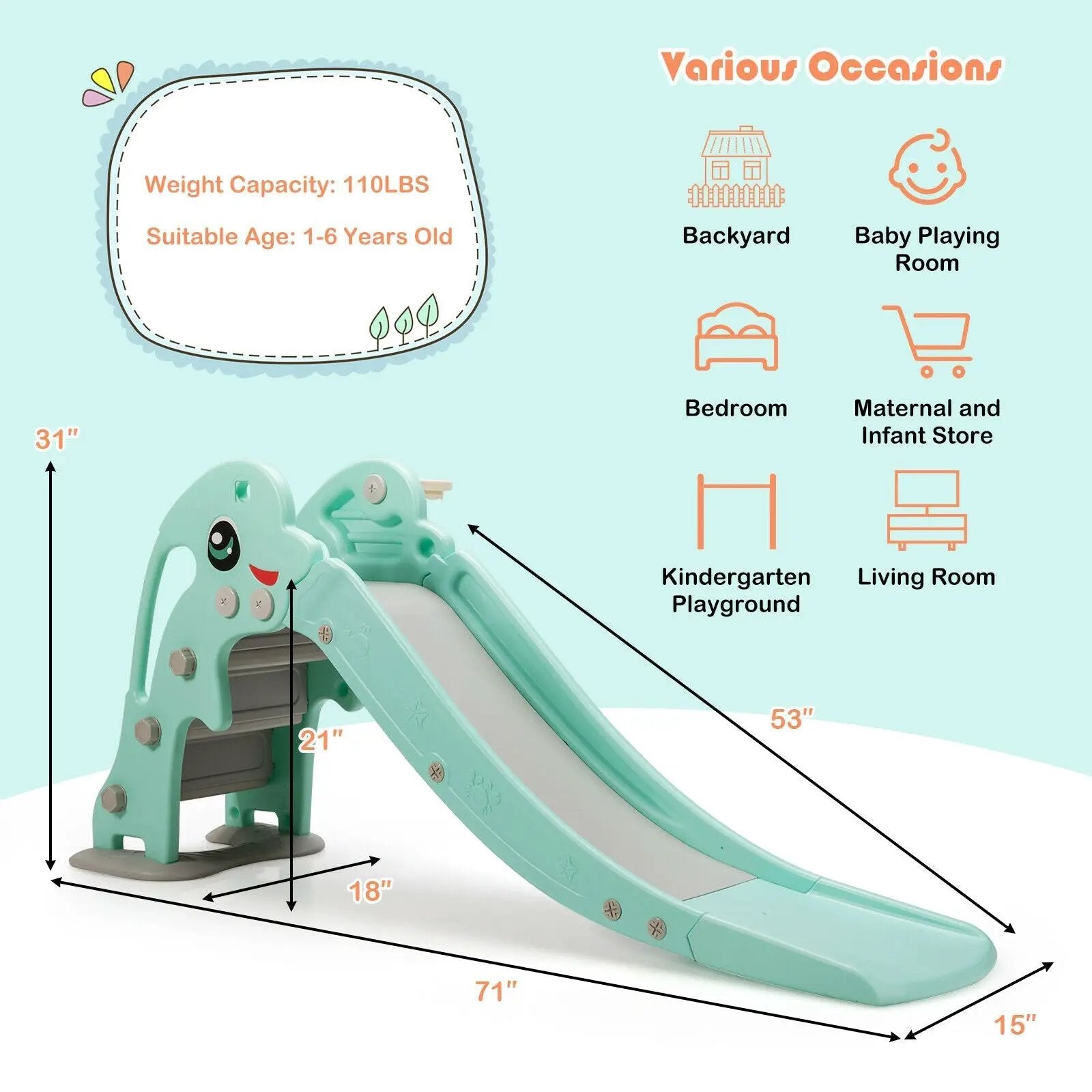 3-in-1 Kids Climber Slide Play Set with Basketball Hoop and Ball by DirectDeals