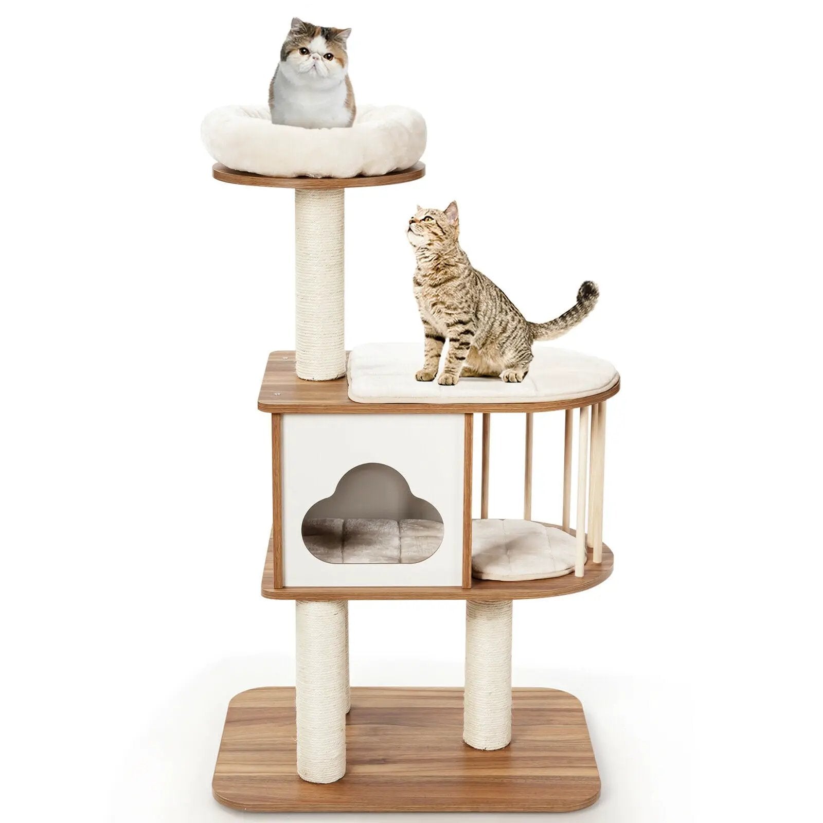 46 Inch Wooden Cat Activity Tree with Platform and Cushions by DirectDeals