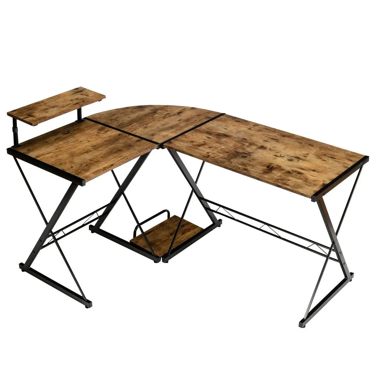 L-Shaped Desk Reversible Corner Computer Desk with Movable Shelf and CPU Stand by DirectDeals