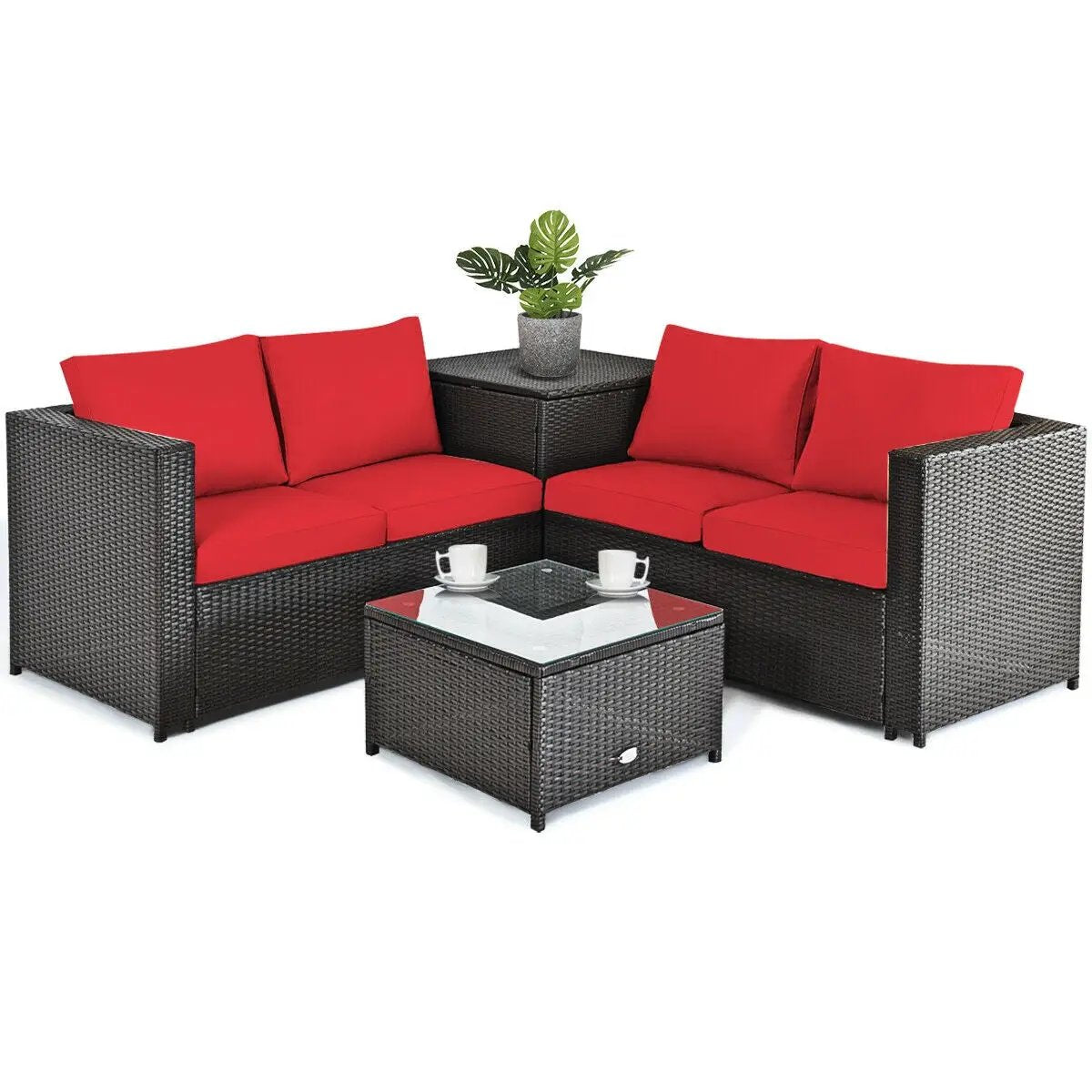 4 Pieces Outdoor Patio Rattan Furniture Set with by DirectDeals