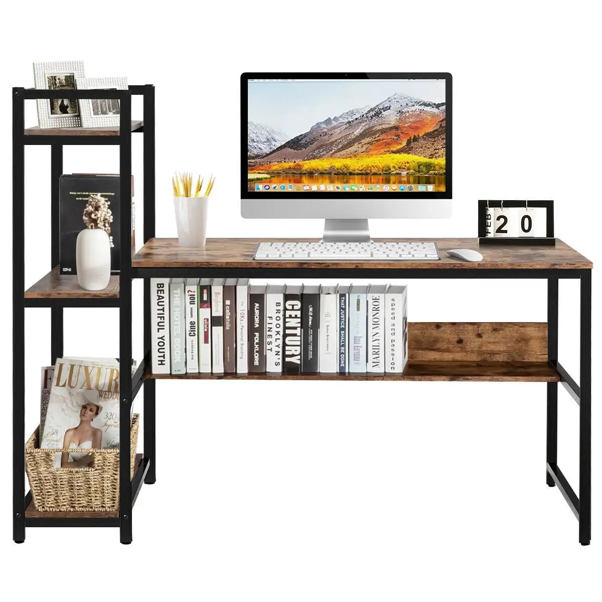 59-Inch Computer Desk Home Office Workstation 4-Tier Storage Shelves by DirectDeals