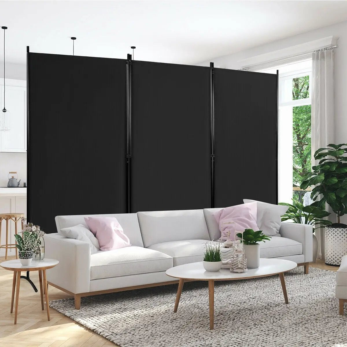 6 Feet 3 Panel Room Divider with Durable Hinges Steel Base by DirectDeals
