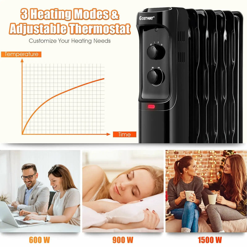 1500W Oil Filled Portable Radiator Space Heater with Adjustable Thermostat by DirectDeals