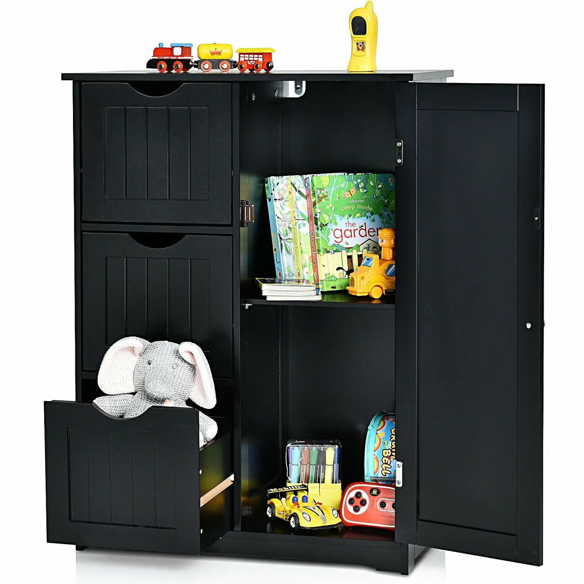 Bathroom Floor Cabinet Side Storage Cabinet with 3 Drawers and 1 Cupboard by DirectDeals