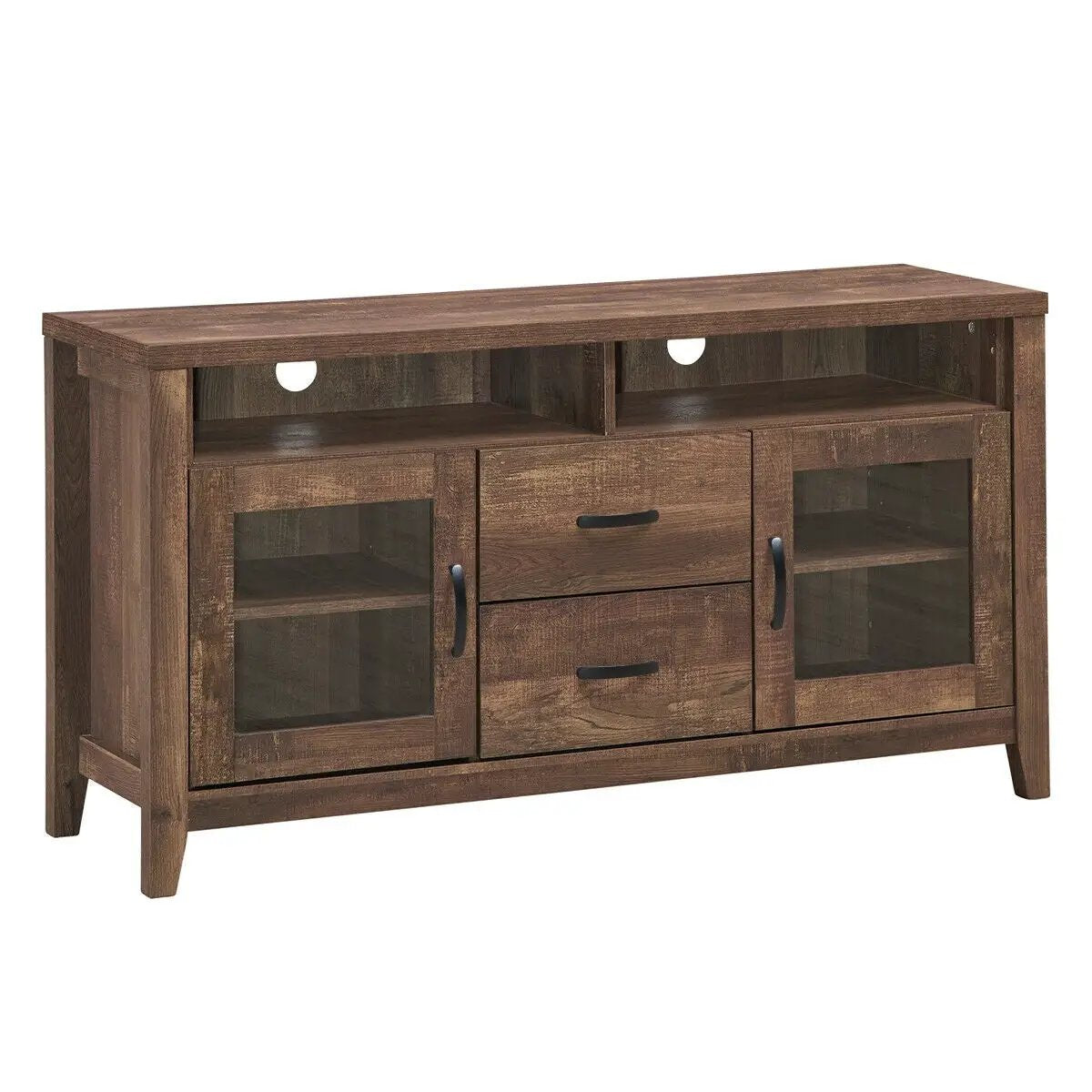 Wooden Retro TV Stand with Drawers and Tempered Glass Doors by DirectDeals