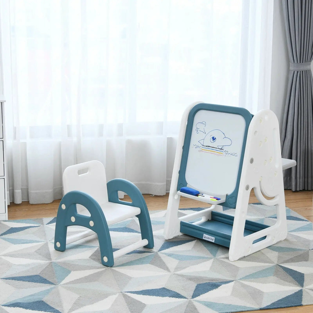 2-in-1 Kids Easel Desk Chair Set Book Rack Adjustable Art Painting Board by DirectDeals