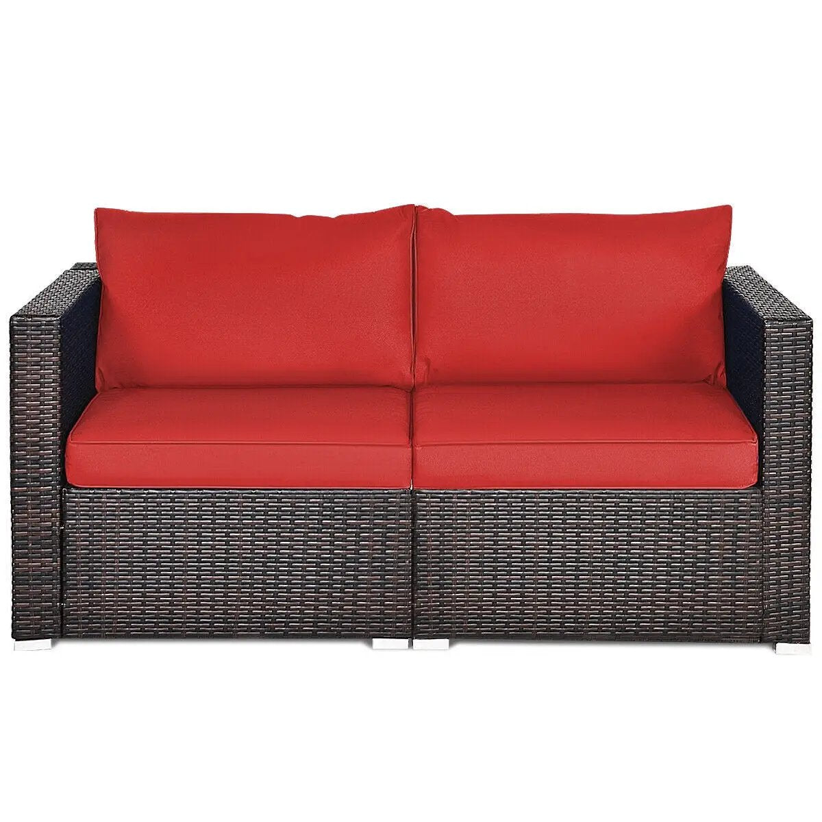 2 Pieces Patio Rattan Sectional Conversation Sofa Set-Beige by DirectDeals