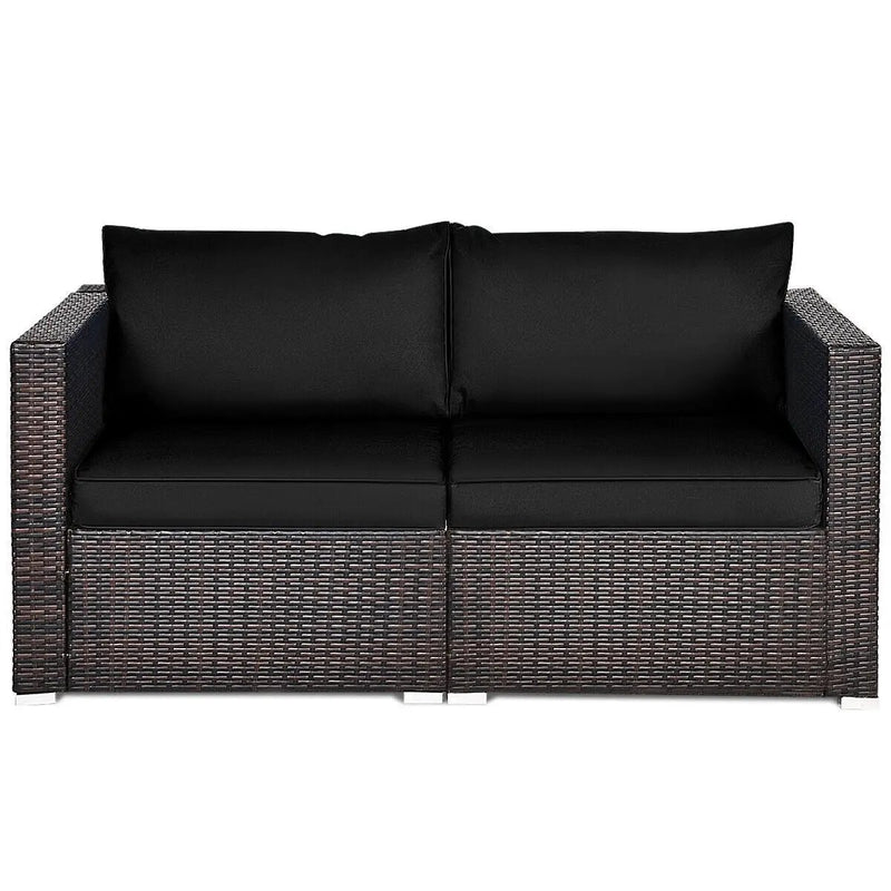 2 Pieces Patio Rattan Sectional Conversation Sofa Set-Beige by DirectDeals