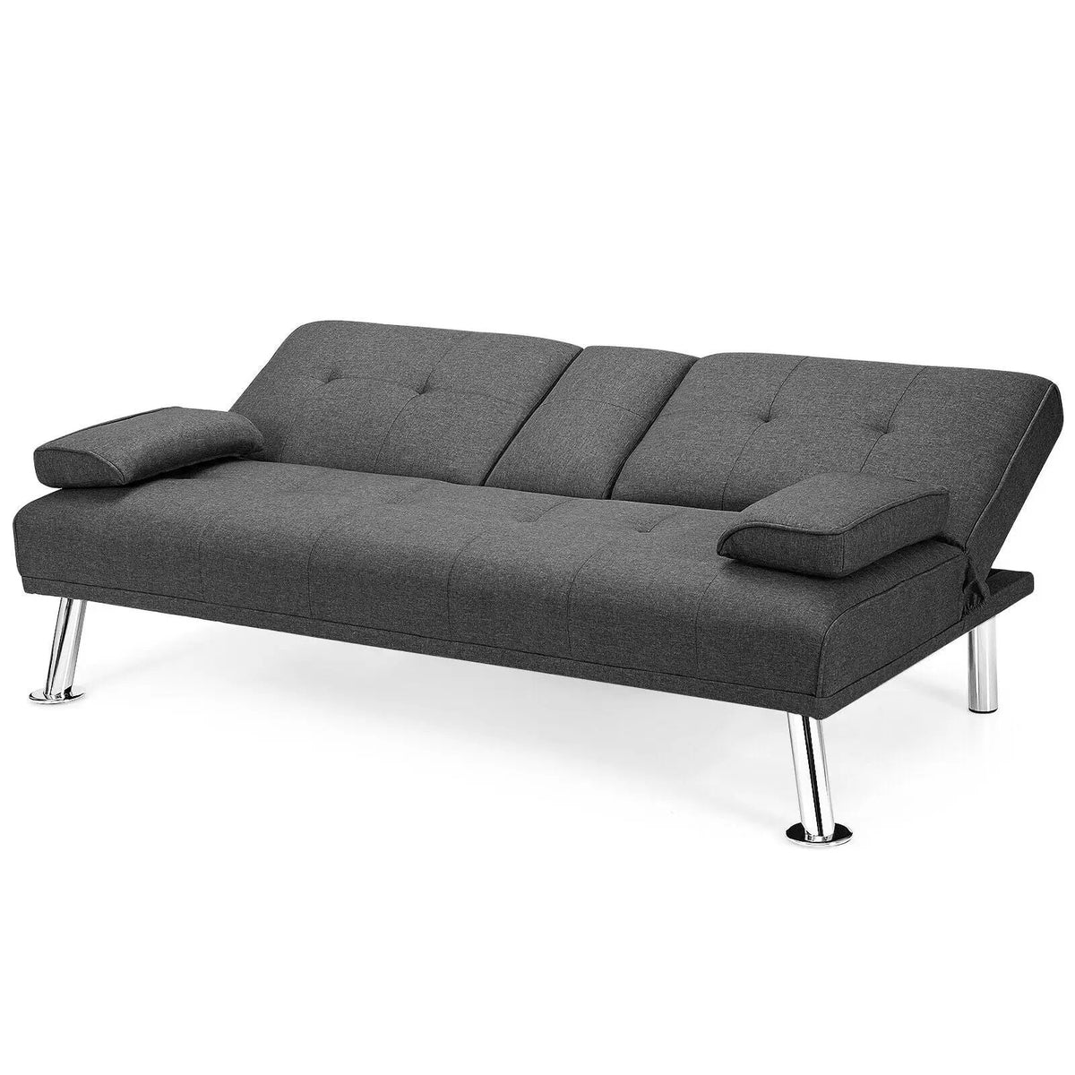 Convertible Folding Futon Sofa Bed Fabric with 2 Cup Holders by DirectDeals
