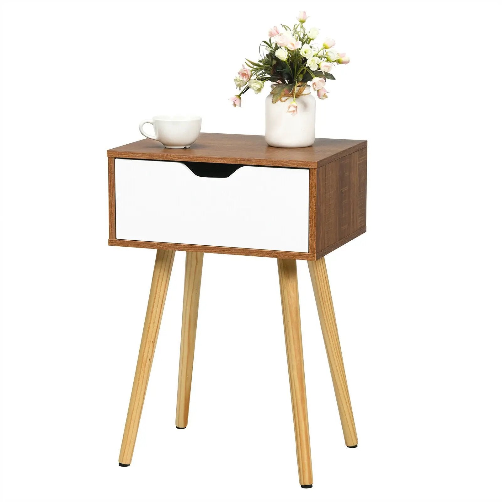 End Side Storage Drawer Nightstand with Solid Wooden Leg by DirectDeals