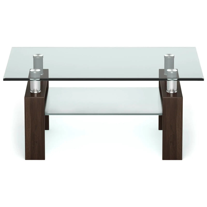 Rectangle Glass Coffee Table with Metal Legs for Living Room by DirectDeals
