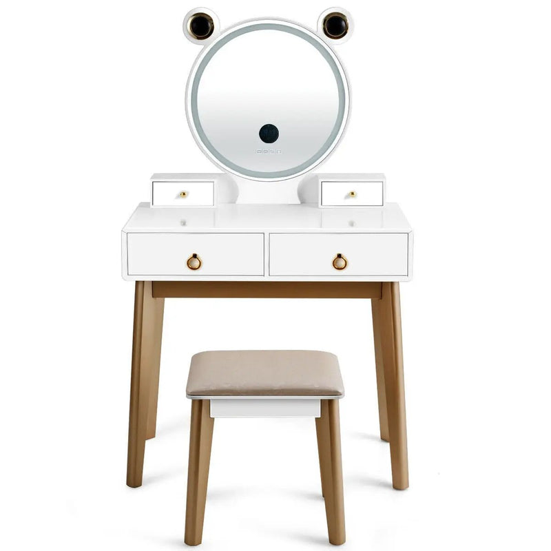 Vanity Set with 3-Color Lighted Touch Screen Dimming Mirror and 4 Drawers by DirectDeals