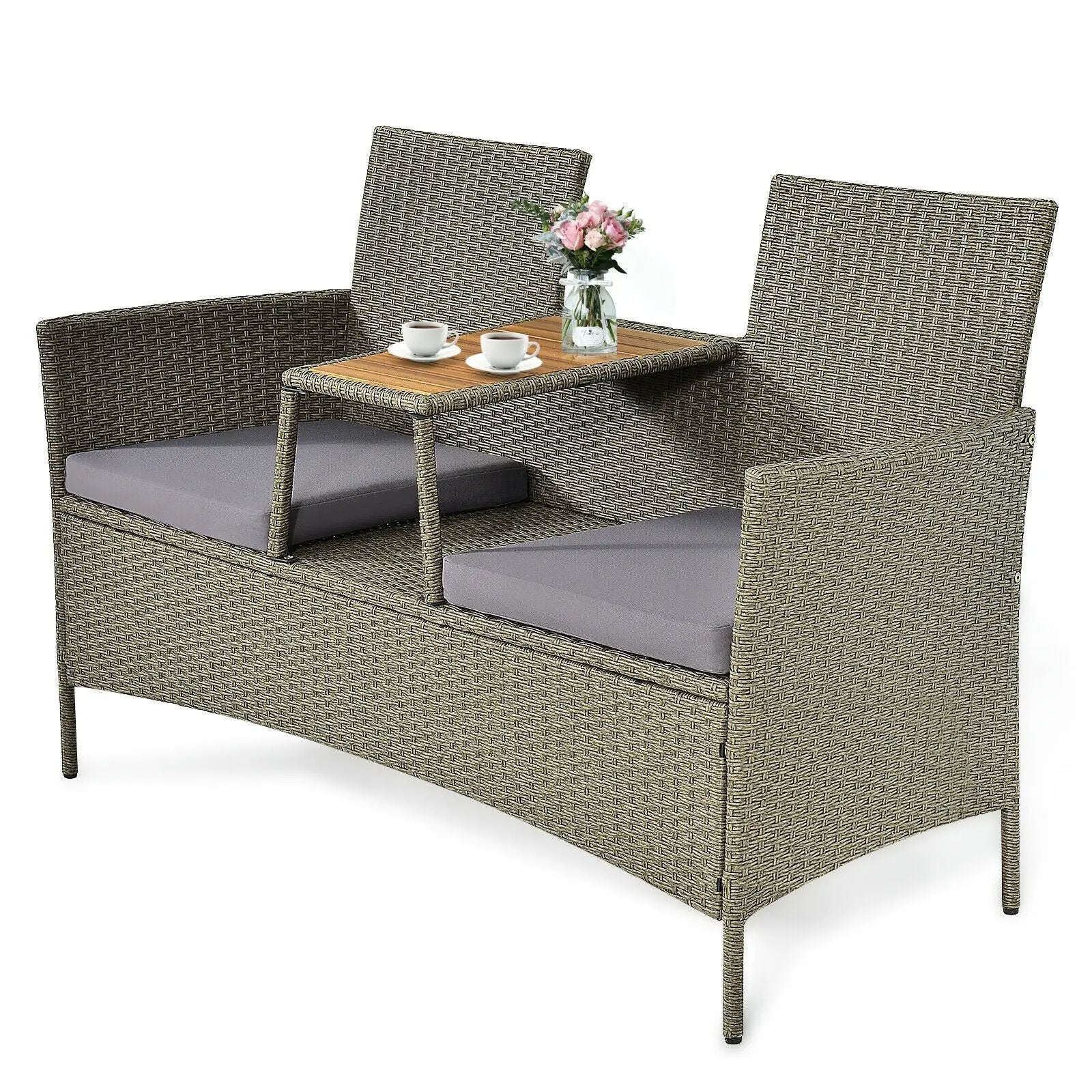 2-Person Patio Rattan Conversation Furniture Set with Coffee Table by DirectDeals
