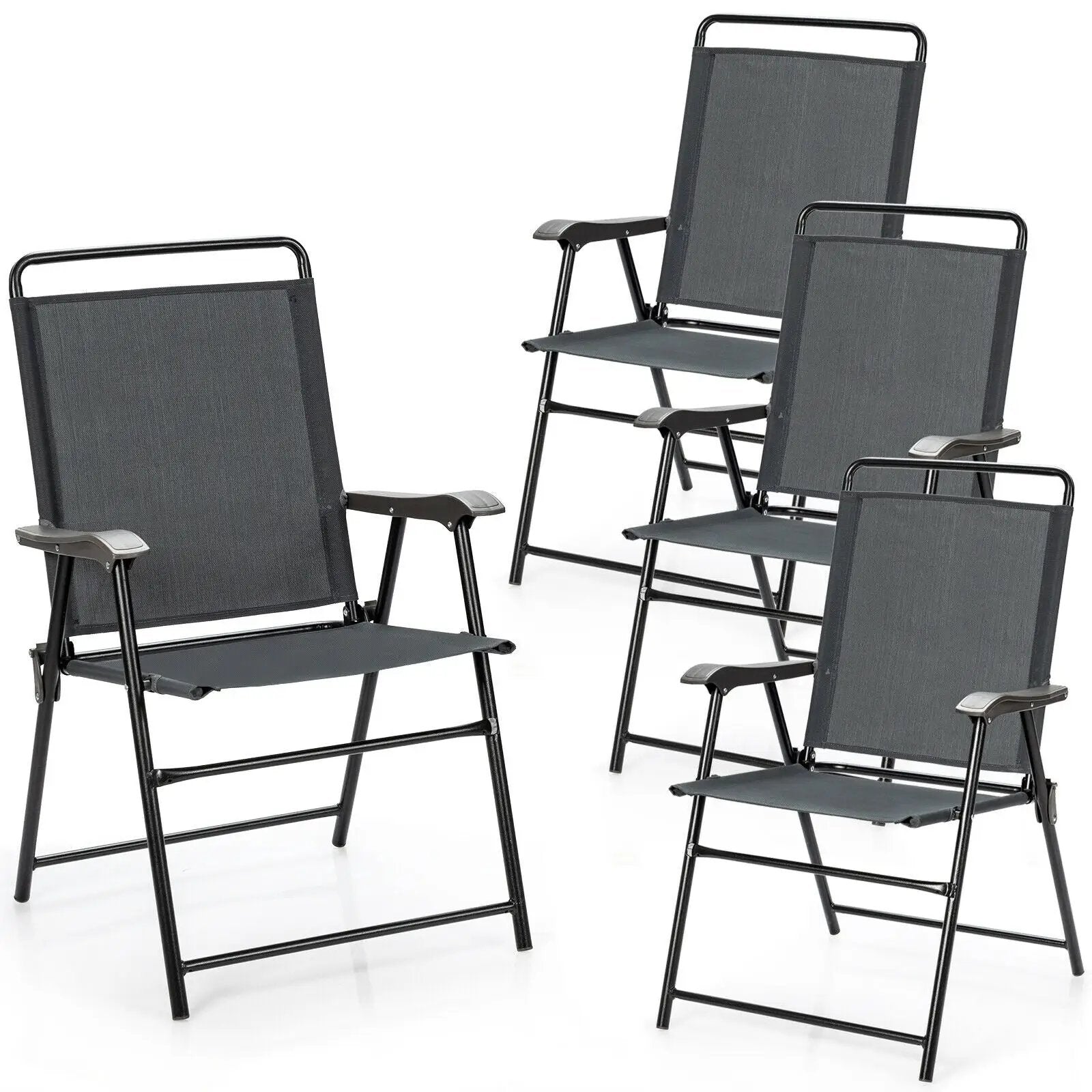 4 Pieces Portable Outdoor Folding Chair with Armrest by DirectDeals