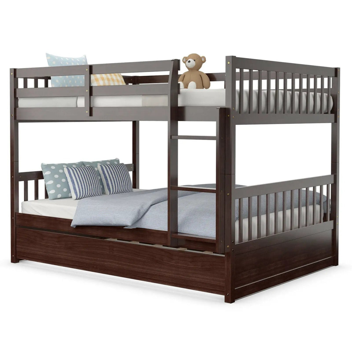 Full over Full Bunk Bed Platform Wood Bed with Ladder by DirectDeals
