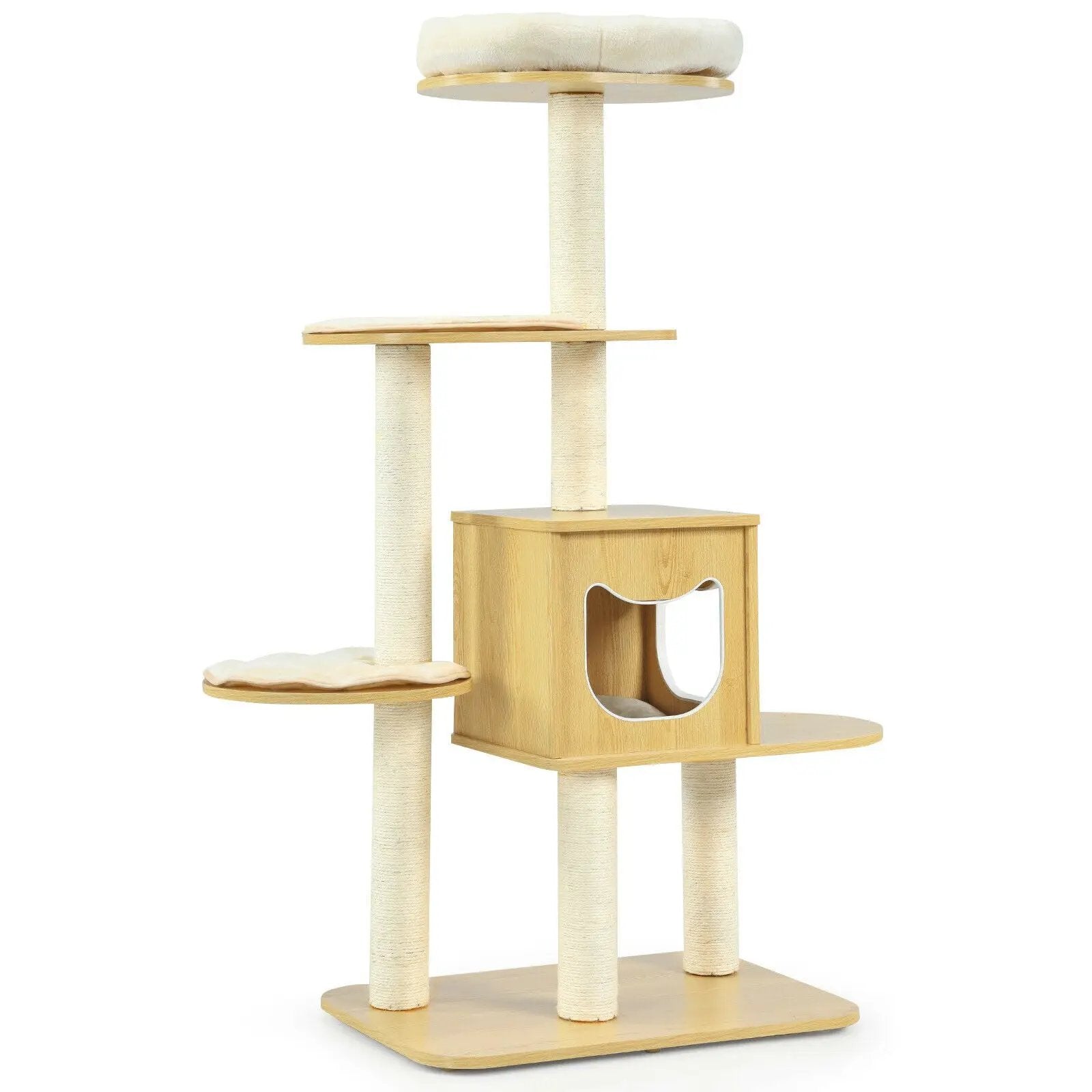 4 Levels Modern Wood Cat Tower with Washable Mats-Walnut by DirectDeals
