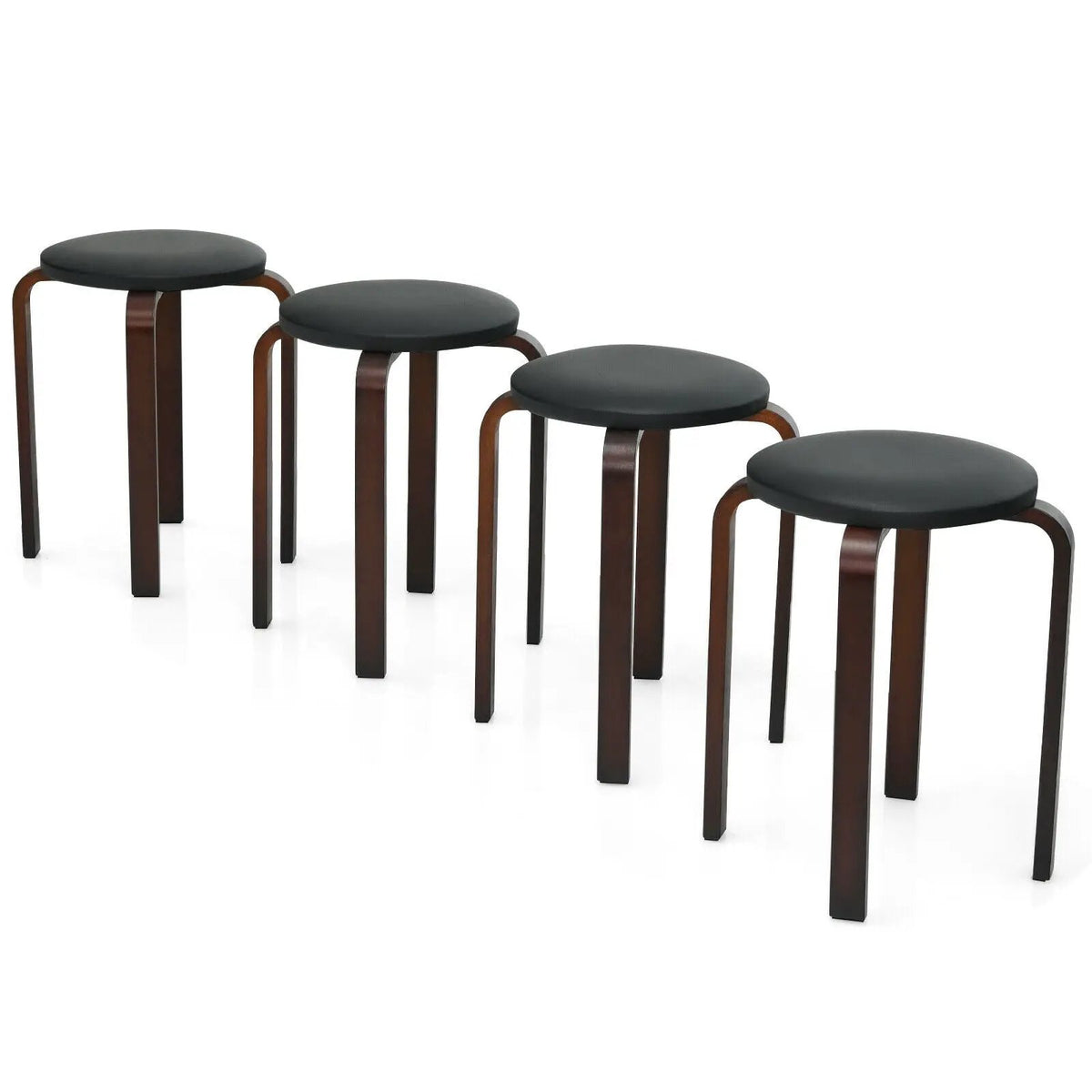 Set of 4 Bentwood Round Stool Stackable Dining Chairs with Padded Seat by DirectDeals