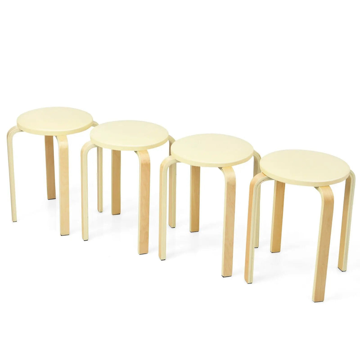 Set of 4 Bentwood Round Stool Stackable Dining Chairs with Padded Seat by DirectDeals