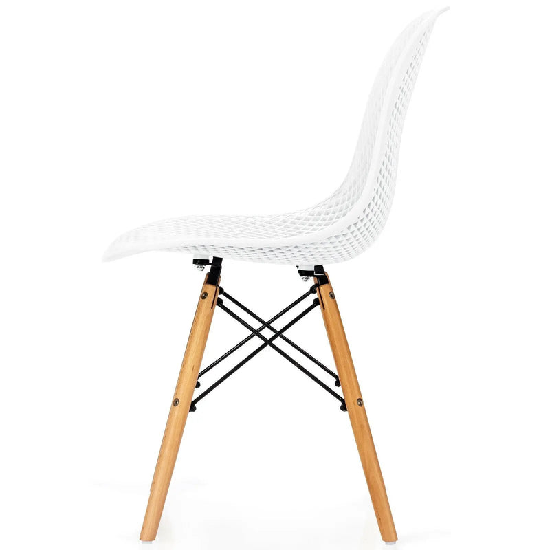 4 Pieces Modern Plastic Hollow Chair Set with Wood Leg by DirectDeals