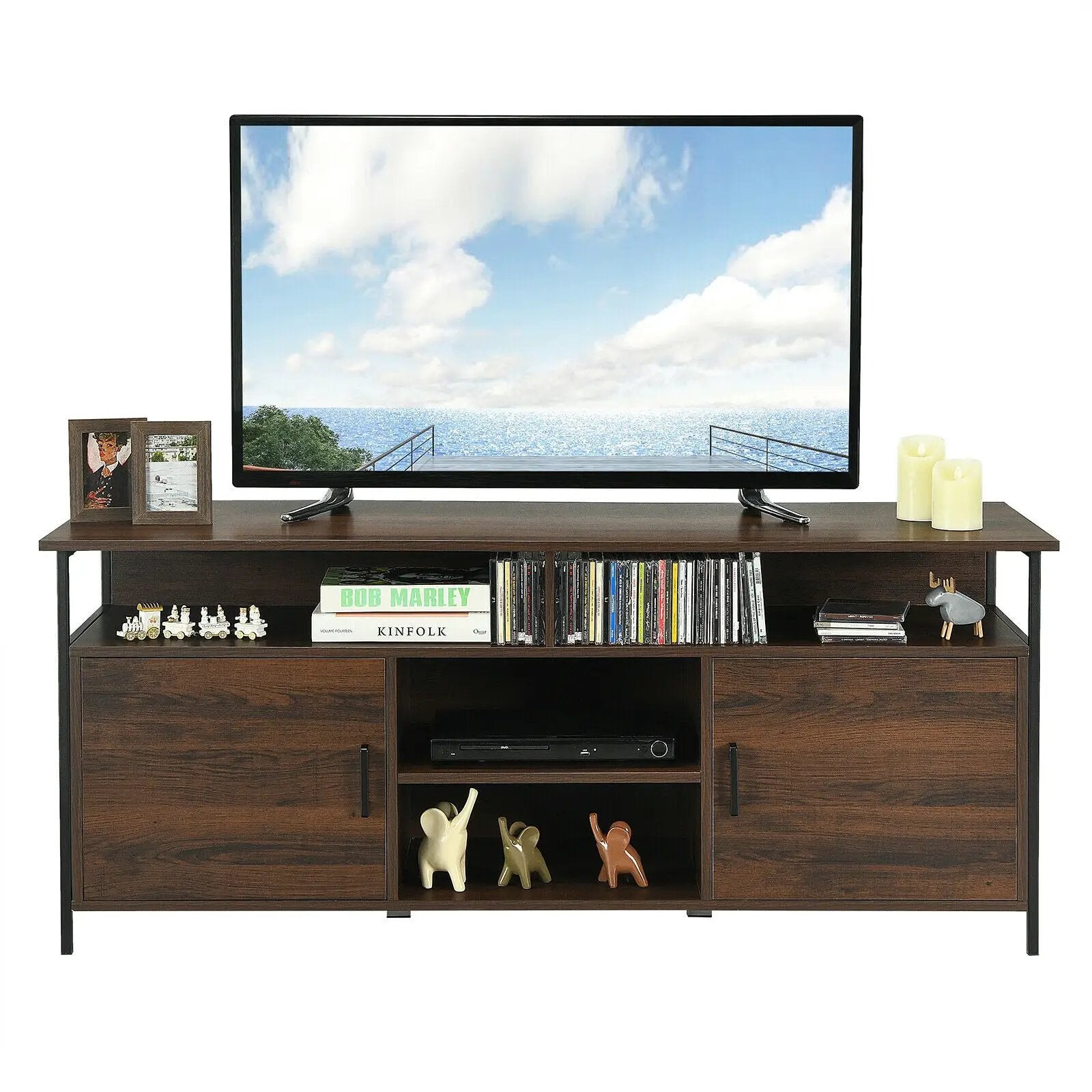 58 Inch Wood TV Stand Entertainment Media Center Console with Storage Cabinet by DirectDeals