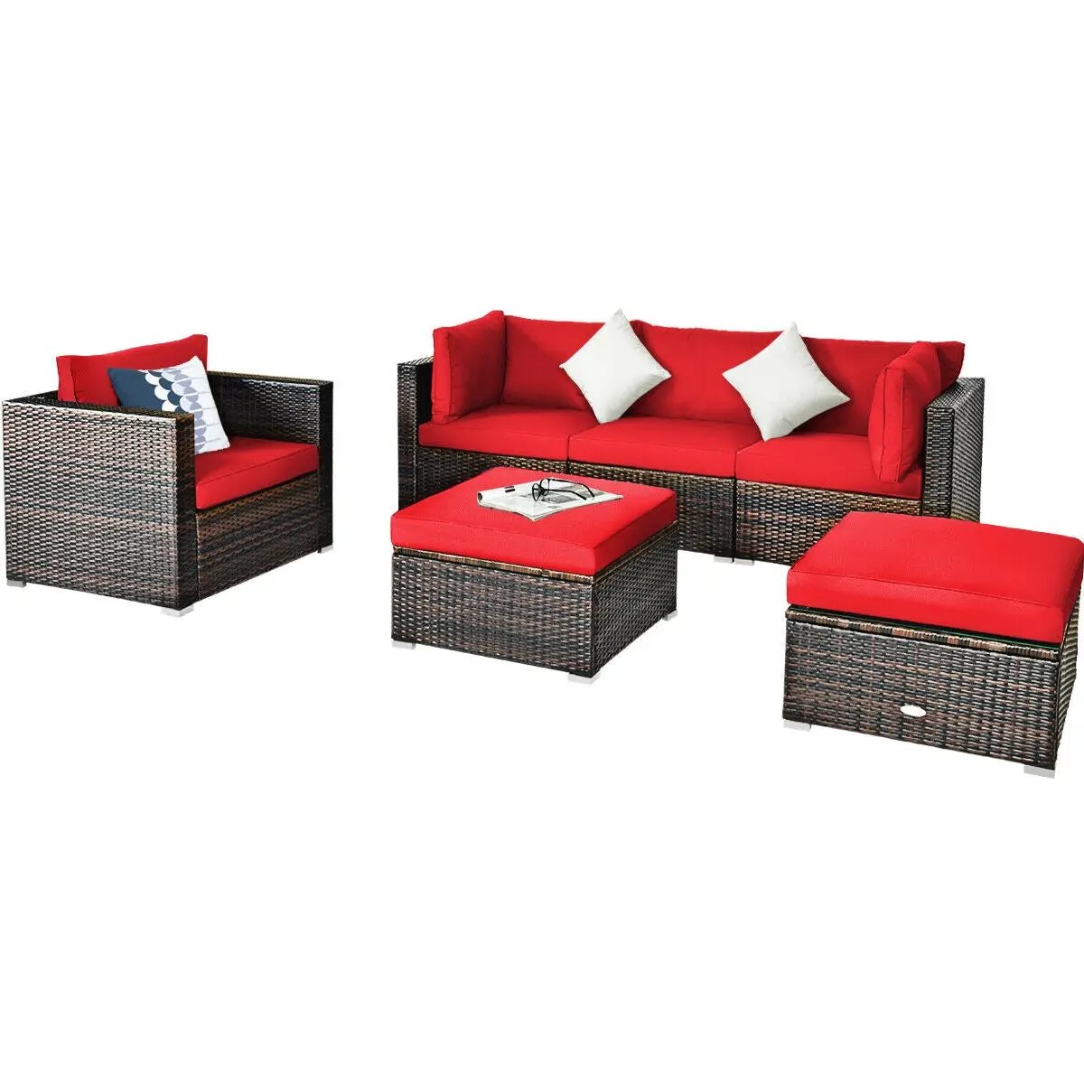 6 Pcs Patio Rattan Furniture Set with Sectional Cushion by DirectDeals