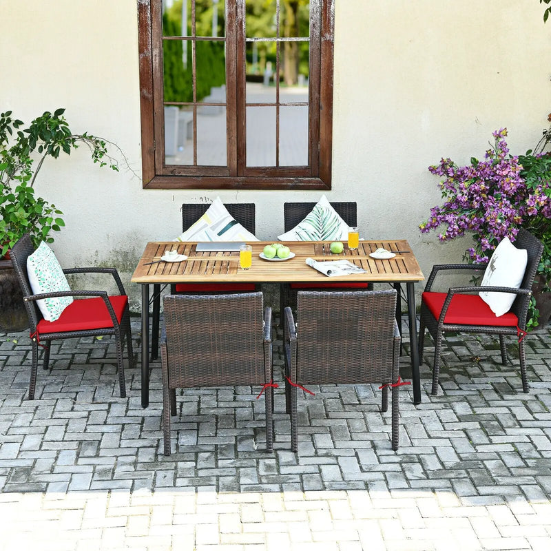 7Pcs Patio Rattan Cushioned Dining Set with Umbrella Hole by DirectDeals