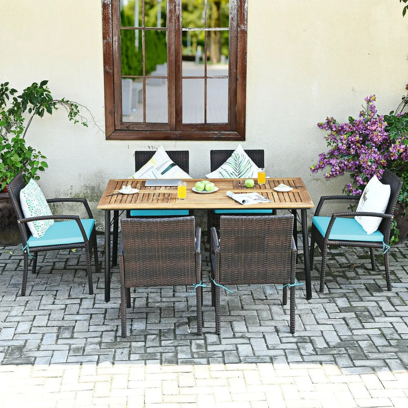 7Pcs Patio Rattan Cushioned Dining Set with Umbrella Hole by DirectDeals
