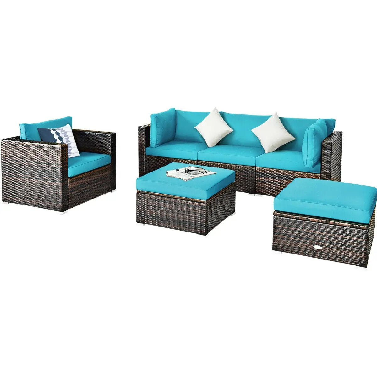 6 Pcs Patio Rattan Furniture Set with Sectional Cushion by DirectDeals