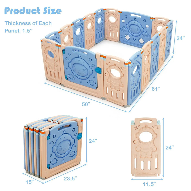 18-Panel Foldable Baby Playpen Kids Activity Center with Lockable Door by DirectDeals