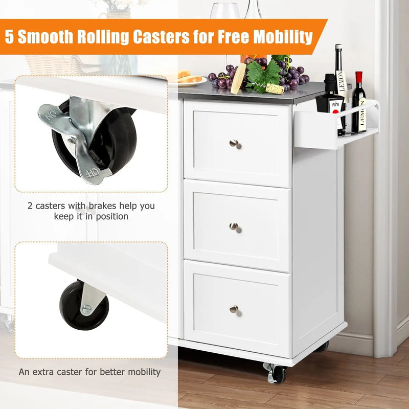 Kitchen Island 2-Door Storage Cabinet with Drawers and Stainless Steel Top by DirectDeals