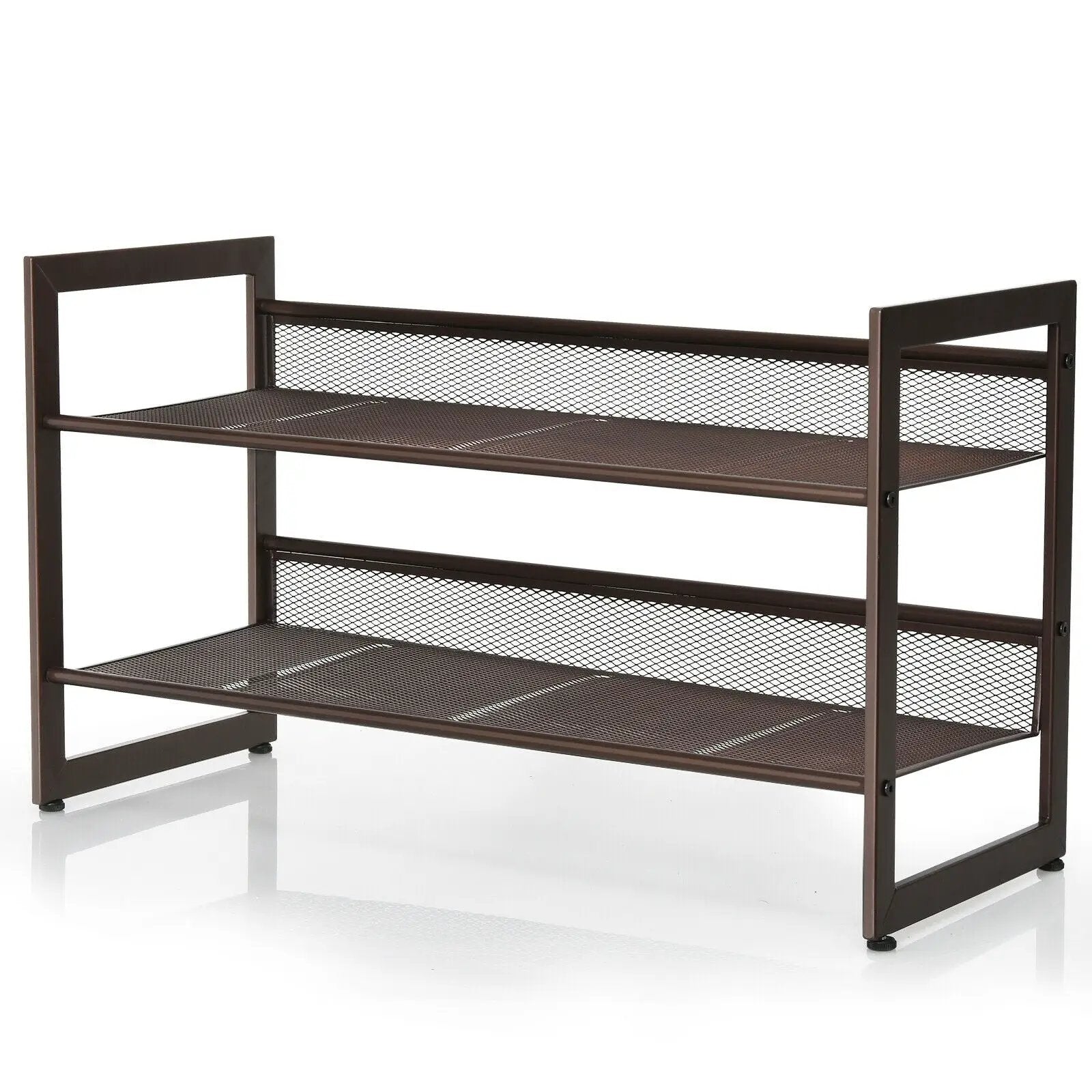 2/3/4 Tiers Flat and Slant Metal Shoe Rack for Entryway Hallway-2-Tier by DirectDeals