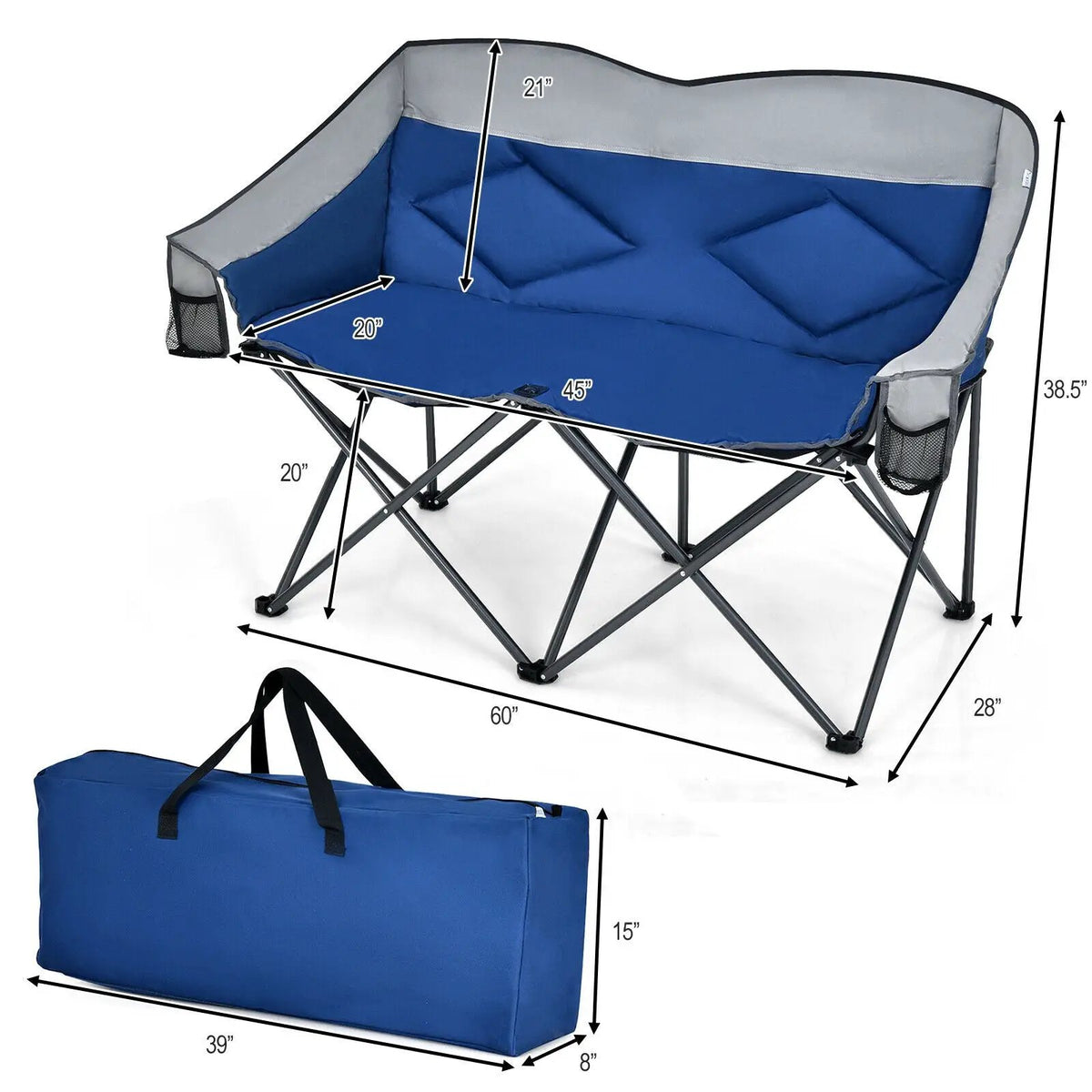 Folding Camping Chair with Bags and Padded Backrest by DirectDeals
