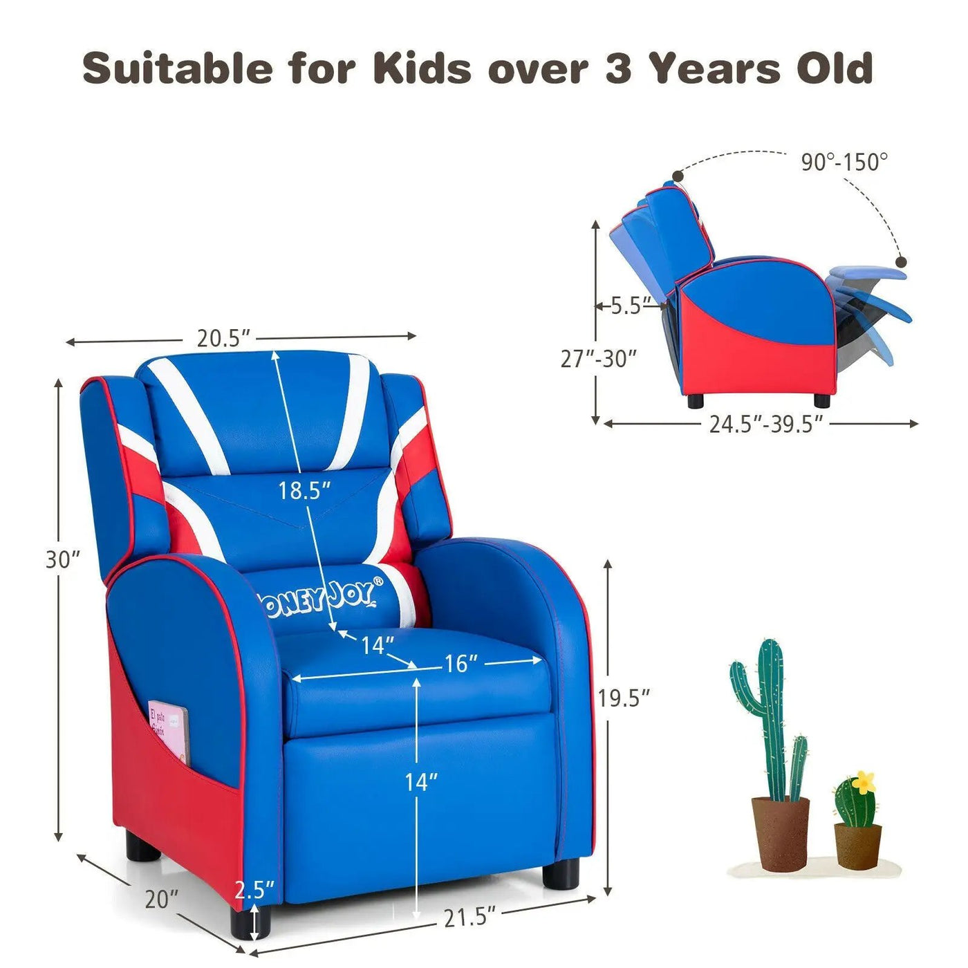 Kids Leather Recliner Chair with Side Pockets by DirectDeals