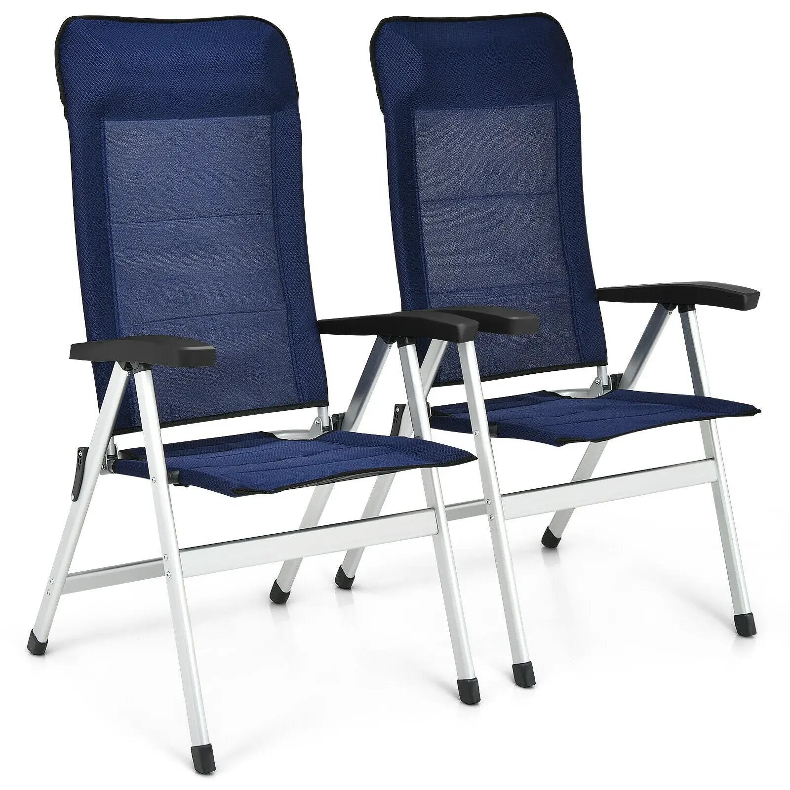 2Pcs Patio Dining Chair with Adjust Portable Headrest-Blue by DirectDeals