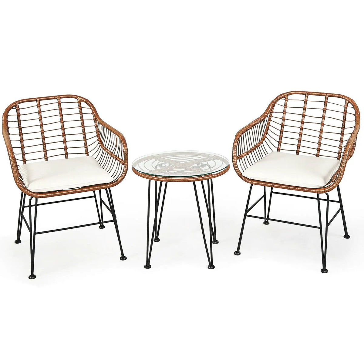 3-Piece Rattan Bistro Set with Cushions and Glass Table by DirectDeals