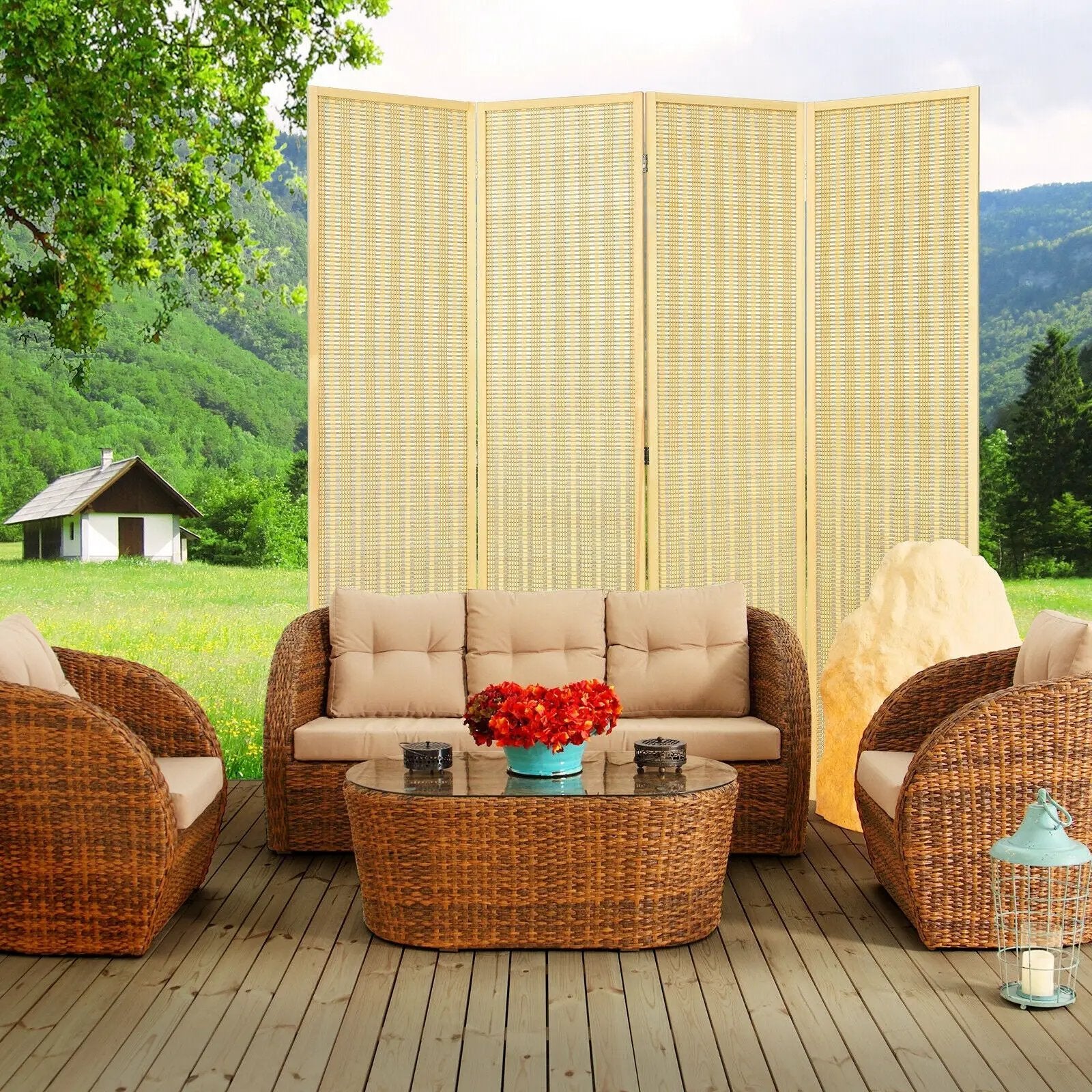 6 ft 4 Panel Portable Folding Room Divider Screen-Natural by DirectDeals