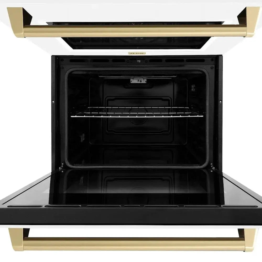 ZLINE 30"Professional True Convection Double Wall Oven, Air Fry, Self Clean, White Matte, Champagne Bronze WADZ-WM-30-CB by Farmhouse Kitchen and Bath