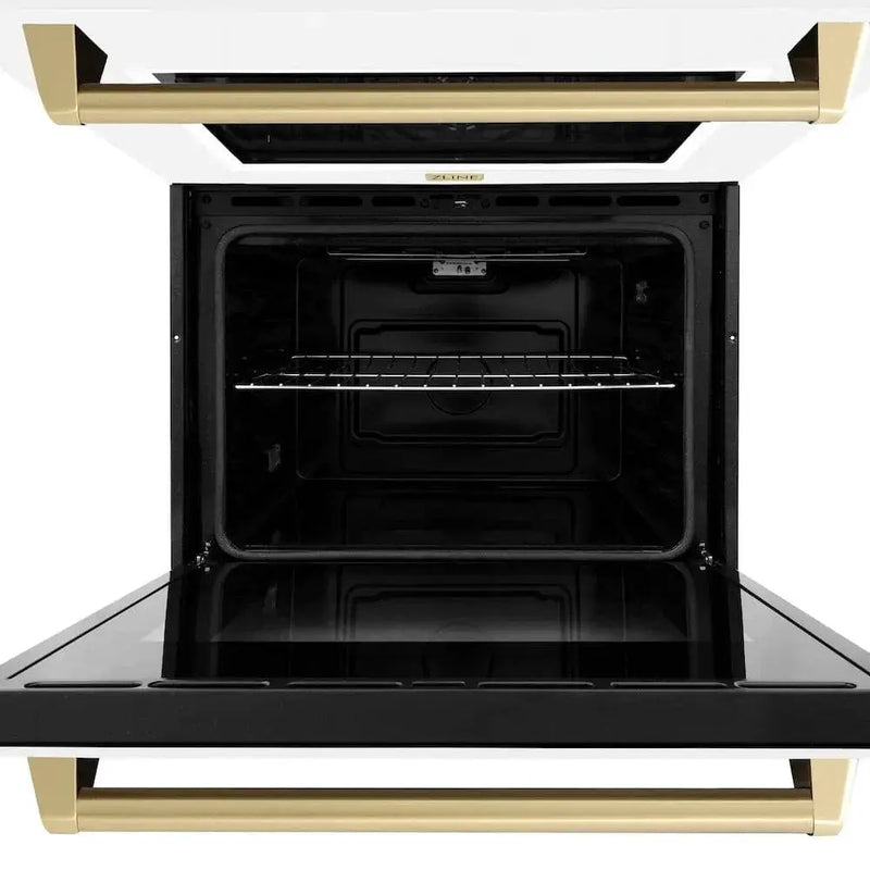 ZLINE 30"Professional True Convection Double Wall Oven, Air Fry, Self Clean, White Matte, Champagne Bronze WADZ-WM-30-CB by Farmhouse Kitchen and Bath