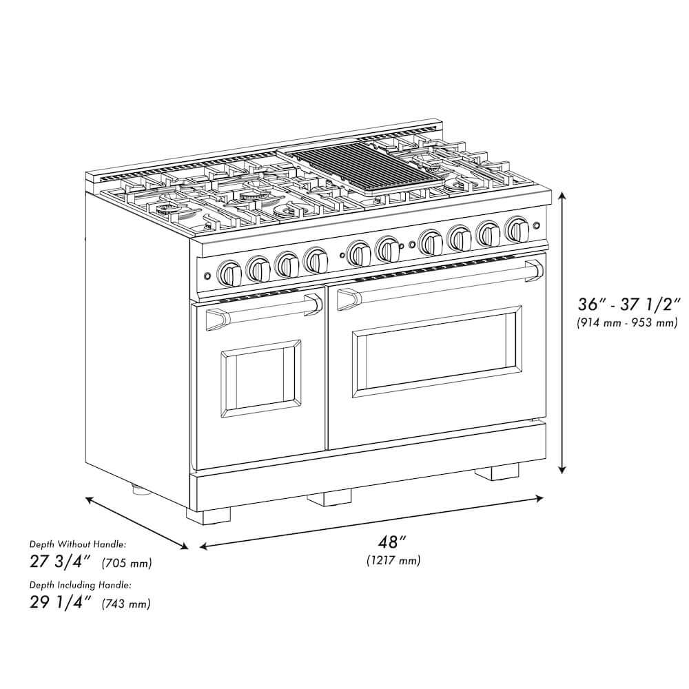 ZLINE 48" Classic Gas Range, Convection Gas Oven Stainless Steel, Gold CGRZ-48-G by Farmhouse Kitchen and Bath