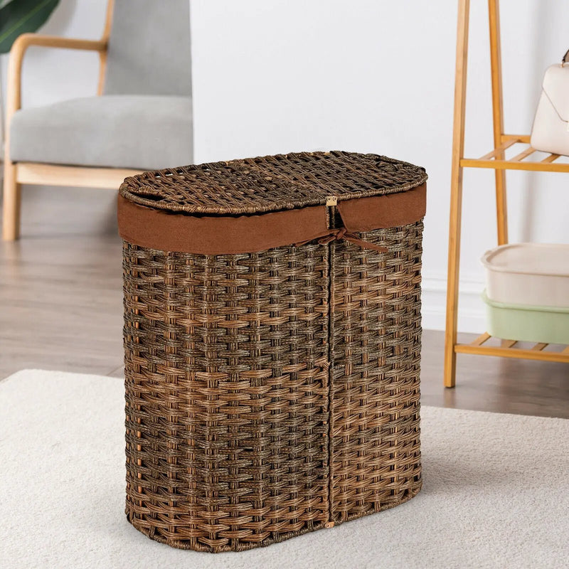Handwoven Laundry Hamper Basket with 2 Removable Liner Bags by DirectDeals