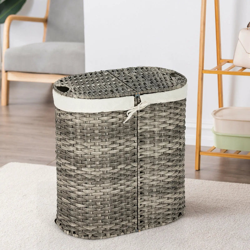 Handwoven Laundry Hamper Basket with 2 Removable Liner Bags by DirectDeals
