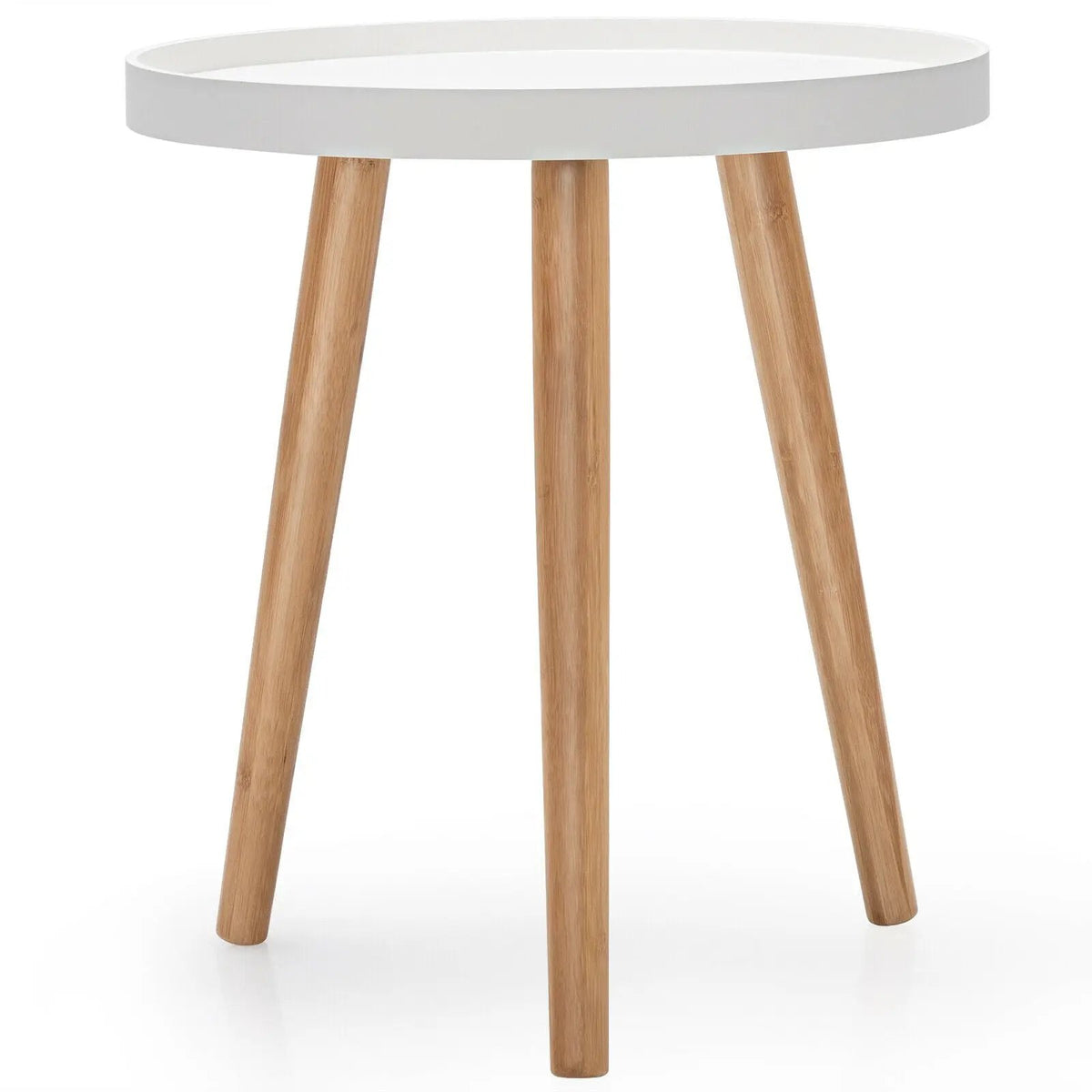 Mid Century Modern Round Side Sofa Coffee Table with Wooden Tray by DirectDeals