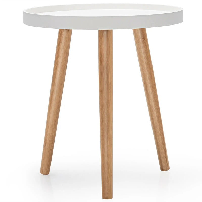 Mid Century Modern Round Side Sofa Coffee Table with Wooden Tray by DirectDeals